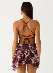 Fiore Asymmetrical Mini Skirt - Espresso Meadow