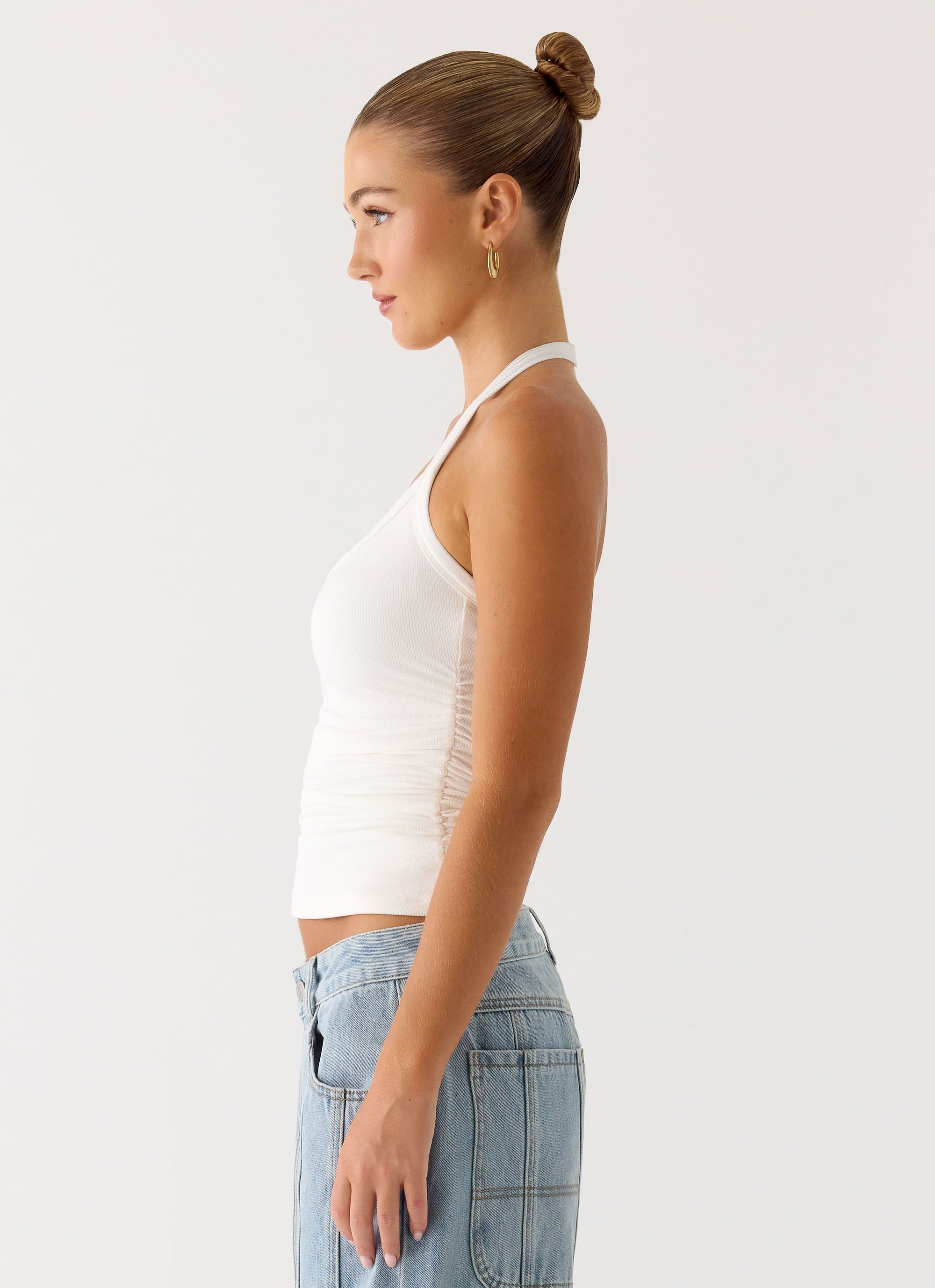 Naturi Ribbed Halter Top - White