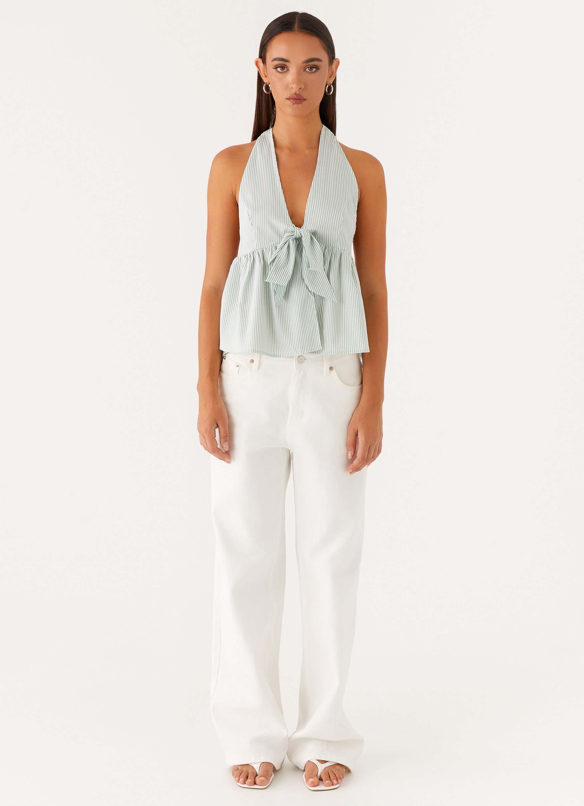 On Repeat Halter Top - Green Stripe