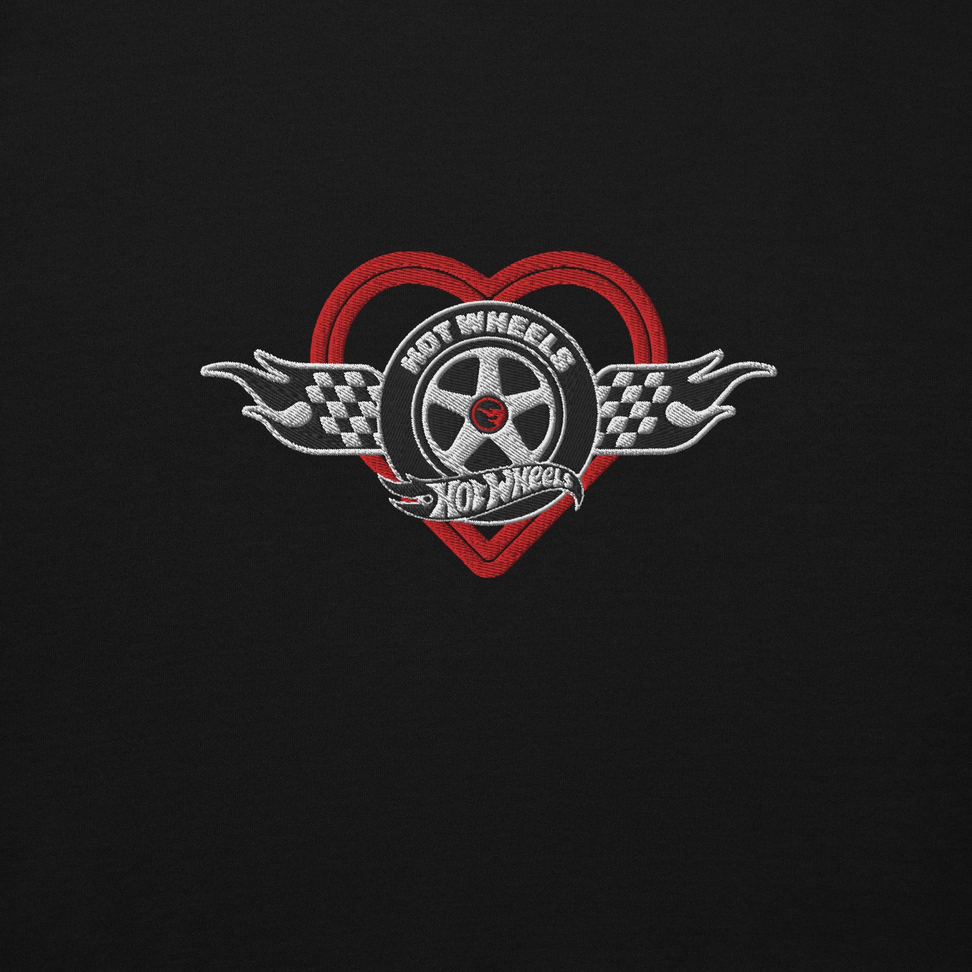Hot Wheels Checkered Hearts Embroidered Black Hoodie