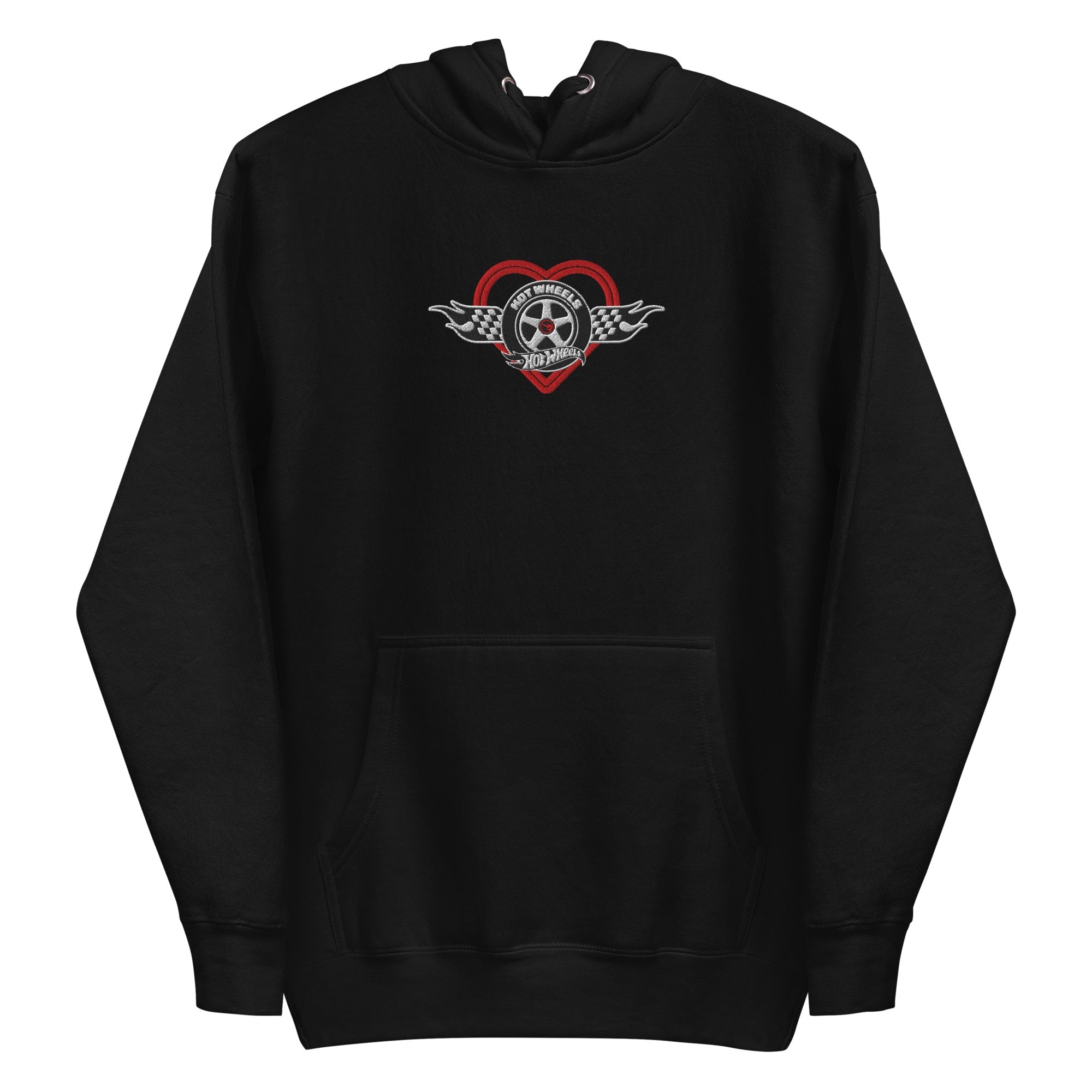Hot Wheels Checkered Hearts Embroidered Black Hoodie