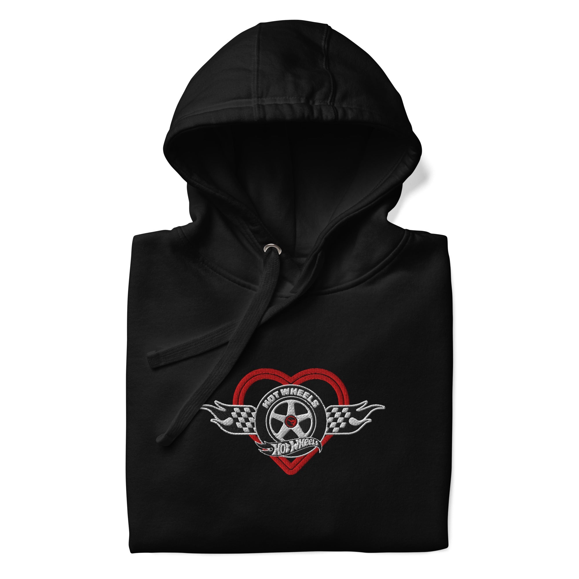 Hot Wheels Checkered Hearts Embroidered Black Hoodie